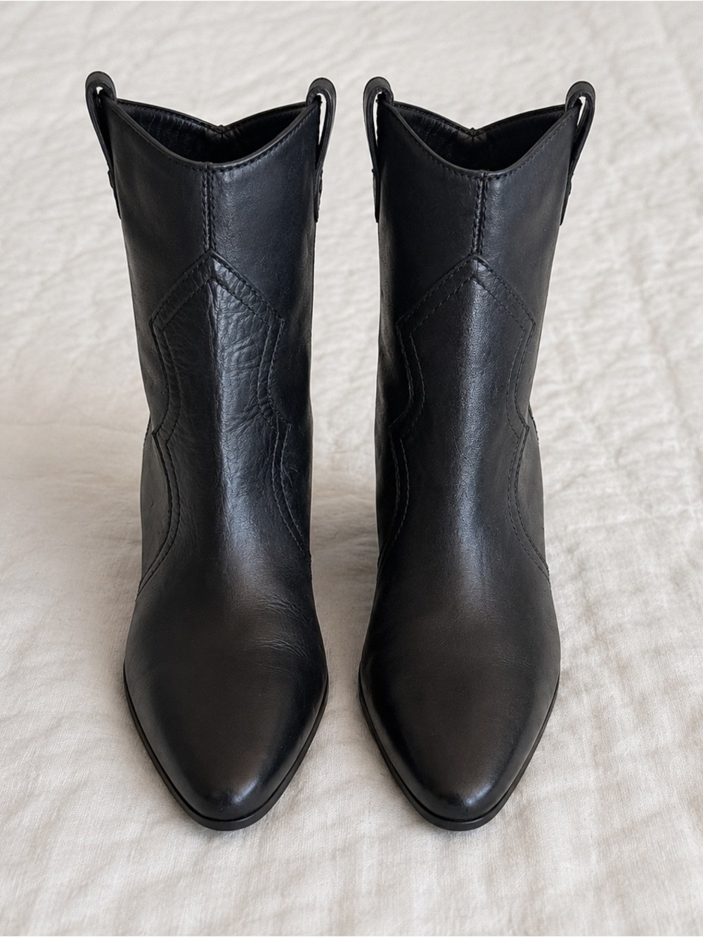 Aerosoles Lincoln Square Western Cowboy Ankle Boots Booties Black Leather 9 NWOB